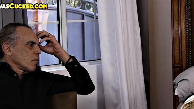 Cuckold man watches bride fucked by BBC in hairy pussy