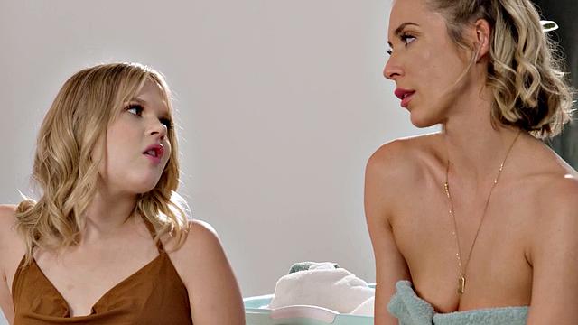 Bored Petite Blonde Coco Lovelock Fucks Her Bestie While Waiting For The Laundry