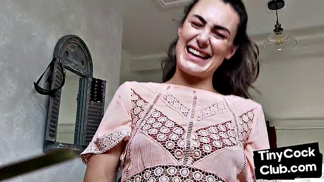 Inked SPH slut wanking small cock and maling fun of