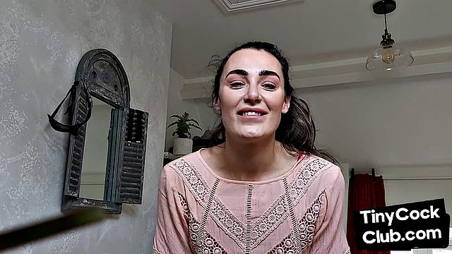 Inked SPH slut wanking small cock and maling fun of