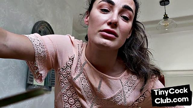 Inked SPH slut wanking small cock and maling fun of