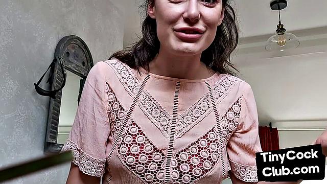 Inked SPH slut wanking small cock and maling fun of