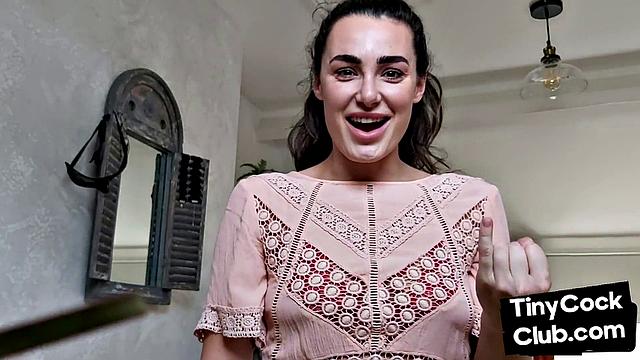 Inked SPH slut wanking small cock and maling fun of