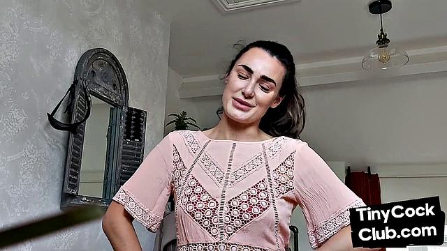 Inked SPH slut wanking small cock and maling fun of