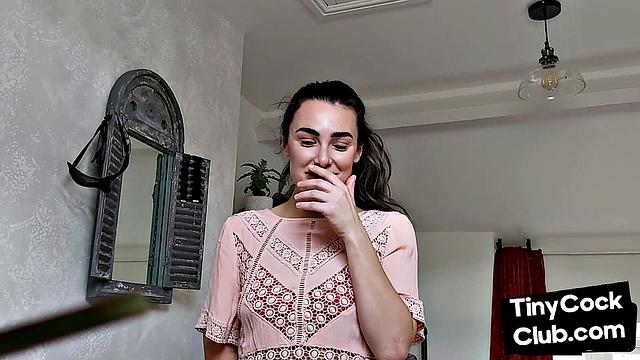 Inked SPH slut wanking small cock and maling fun of