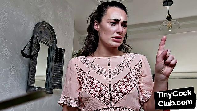 Inked SPH slut wanking small cock and maling fun of