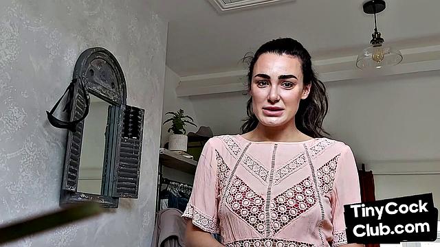 Inked SPH slut wanking small cock and maling fun of