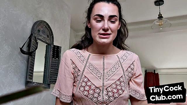 Inked SPH slut wanking small cock and maling fun of