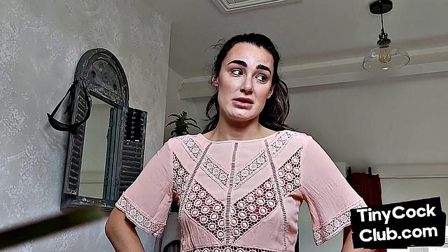 Inked SPH slut wanking small cock and maling fun of