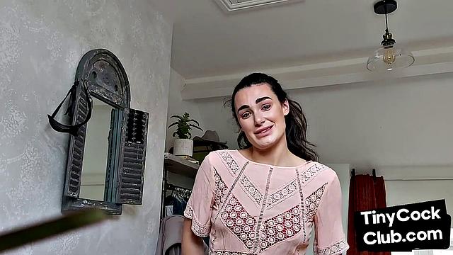 Inked SPH slut wanking small cock and maling fun of