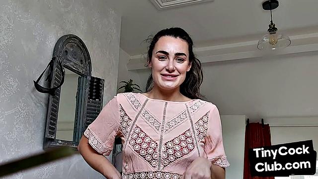 Inked SPH slut wanking small cock and maling fun of