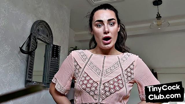 Inked SPH slut wanking small cock and maling fun of