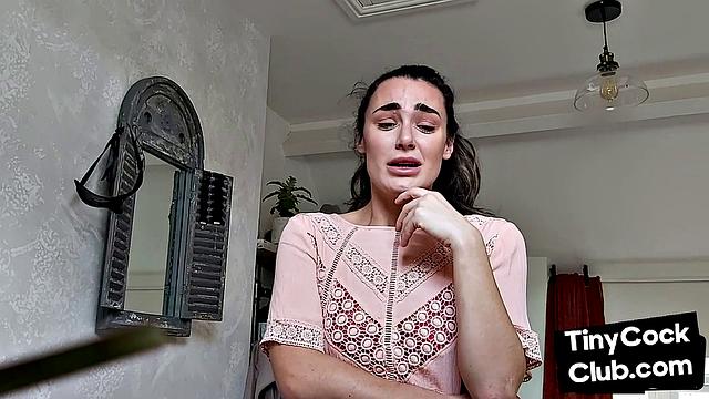 Inked SPH slut wanking small cock and maling fun of