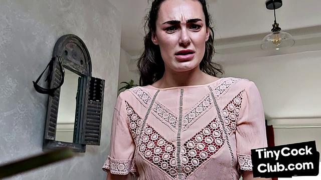 Inked SPH slut wanking small cock and maling fun of