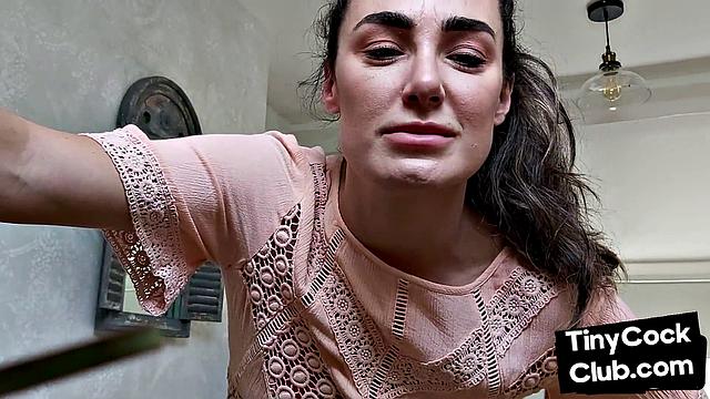 Inked SPH slut wanking small cock and maling fun of