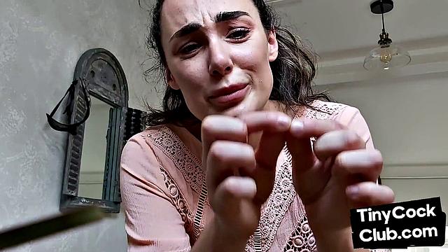 Inked SPH slut wanking small cock and maling fun of