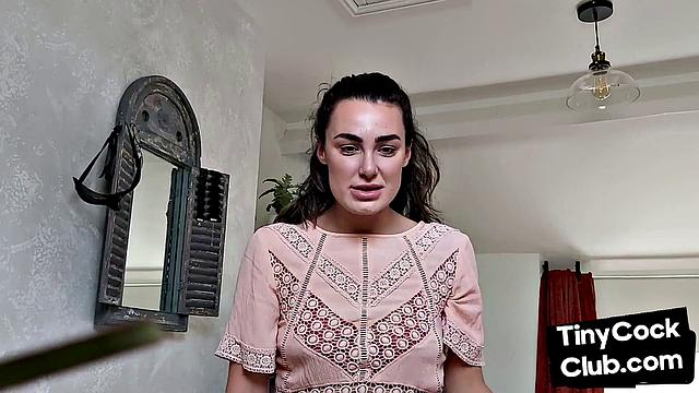 Inked SPH slut wanking small cock and maling fun of