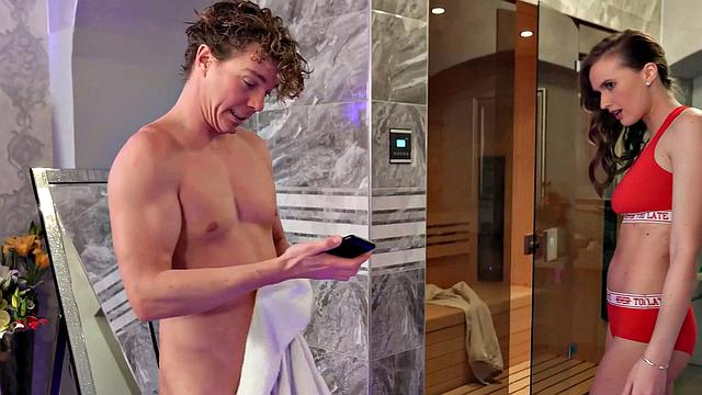 Stacy Cruz gets frisky with a handsome stranger in her own sauna