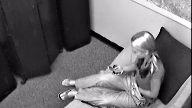 Masturbating teen sucks on a hard cock