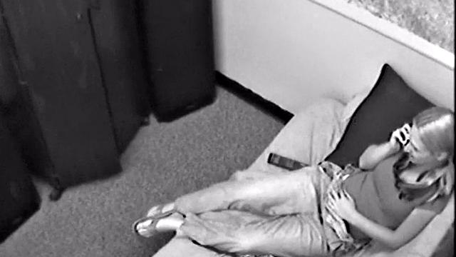 Masturbating teen sucks on a hard cock