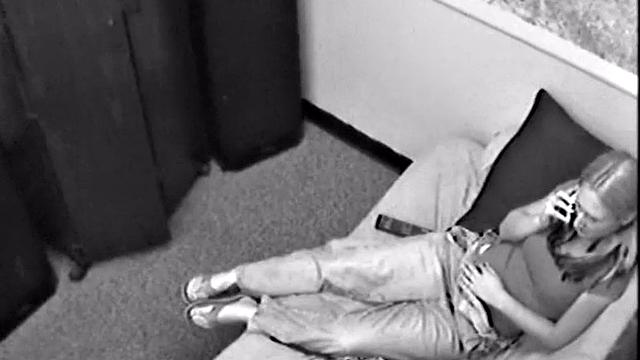 Masturbating teen sucks on a hard cock