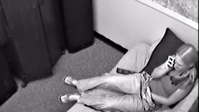 Masturbating teen sucks on a hard cock