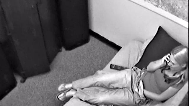 Masturbating teen sucks on a hard cock