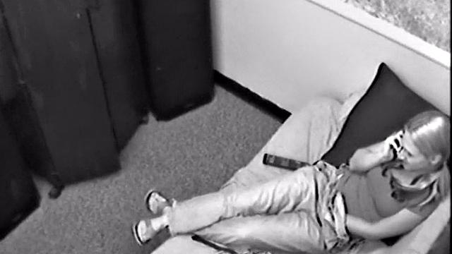 Masturbating teen sucks on a hard cock