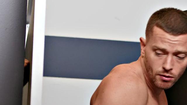 Toilet gloryhole gay with tattoos barebacked in 3some