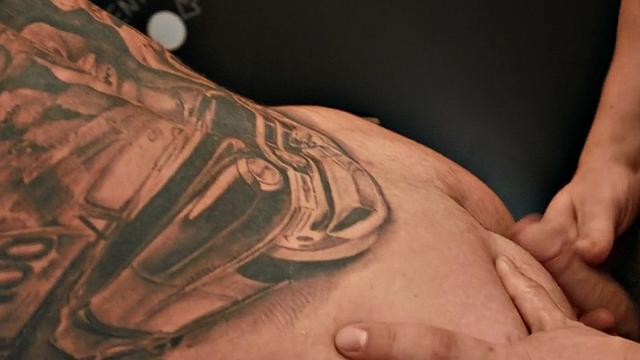 Toilet gloryhole gay with tattoos barebacked in 3some