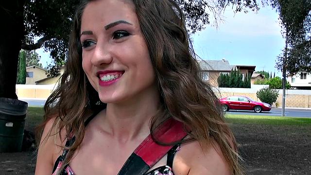 Check out this bald pussy getting fucked outdoors and giving a handjob in reverse cowgirl