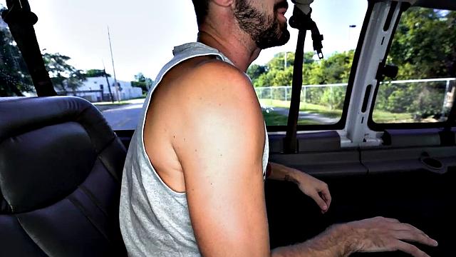College twink fucked by gay in pickup van outdoors