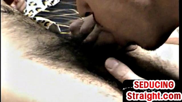 Real seduced straight stud with hairy chest sucked by DILF