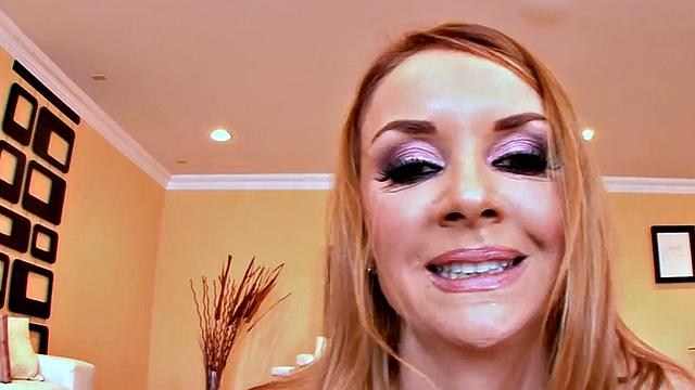 DTF redhead in lingerie wanks POV cock with big boobs