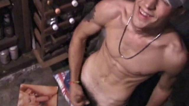 Straight skater boy Dakota is alone in a wine cellar, conveniently stocked with a few straight porn magazines. He unzips, pulls out his dick and has it stiff in no time.