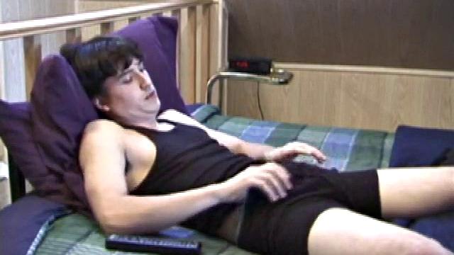 Mickey kicks back on the bed in jeans and a black tank top, while rubbing the stiff dick inside his boxer briefs. Soon enough, he strips them off and gets right up in front of the lens with his slicked up cock.