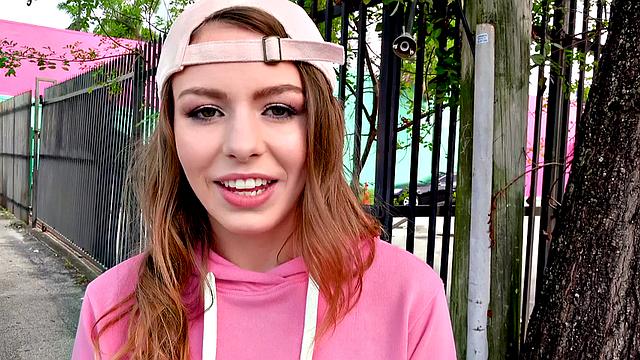 Redhead teen enjoys public dick and small tits