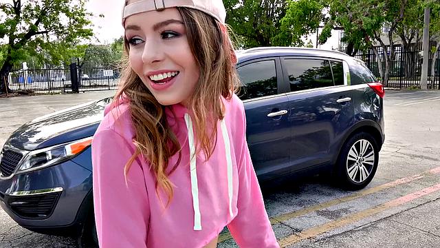 Redhead teen enjoys public dick and small tits