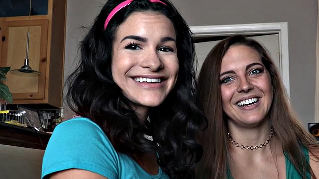 Stepdaughters in threesome in POV with stepdad