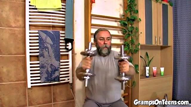 Cute teen fucks older at the gym