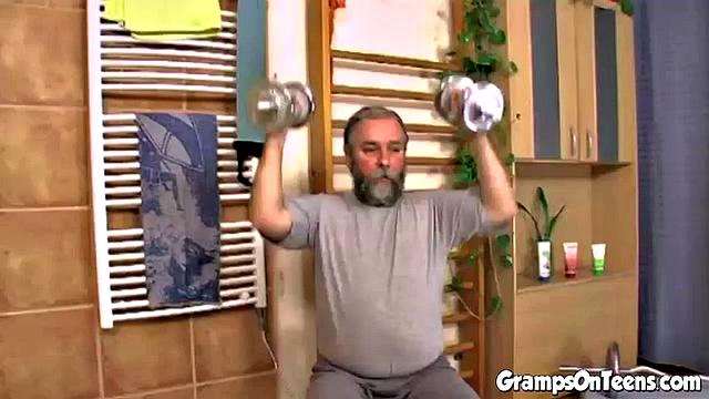 Cute teen fucks older at the gym