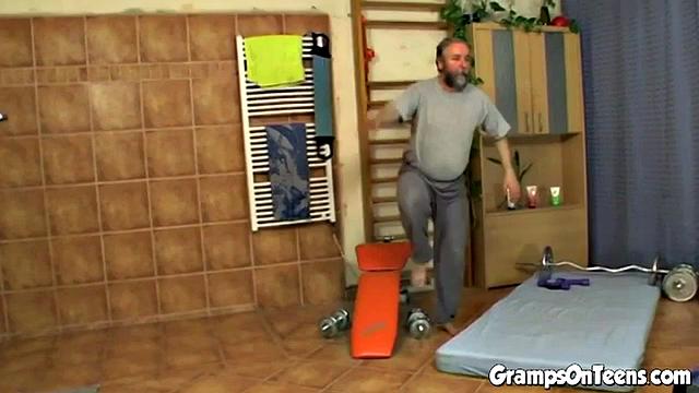 Cute teen fucks older at the gym