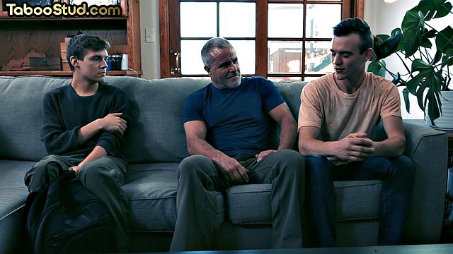 Horny DILF drilling two studs in 3way