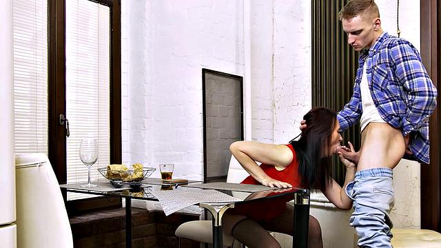 TUTOR4K. Slender English tutor in sex with student on the sofa