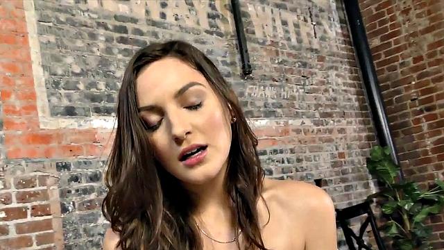 Watch this hot brown-haired GF tease and jerk off in lingerie and high heels