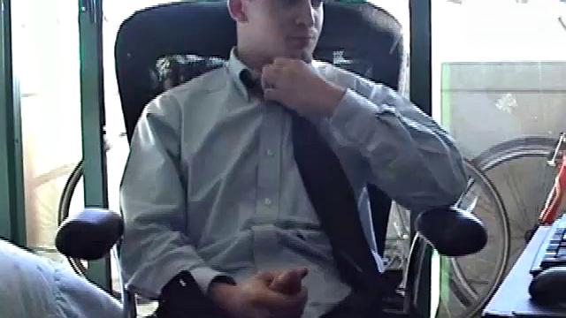 Just home from work, Darrell loads some porn on his computer. He works up a bulge, before exposing his huge cock through the fly. After the shirt comes off, we see an awesome gym build on this straight boy.