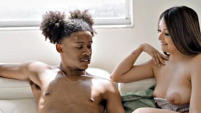 A tattooed Asian babe get her wet pussy drilled by a huge black cock