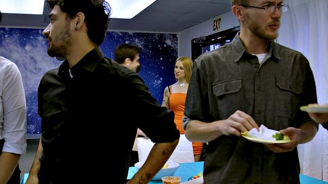 Busty cocksucking MILF in stockings rides hard cock