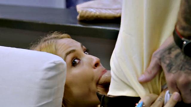 Busty cocksucking MILF in stockings rides hard cock