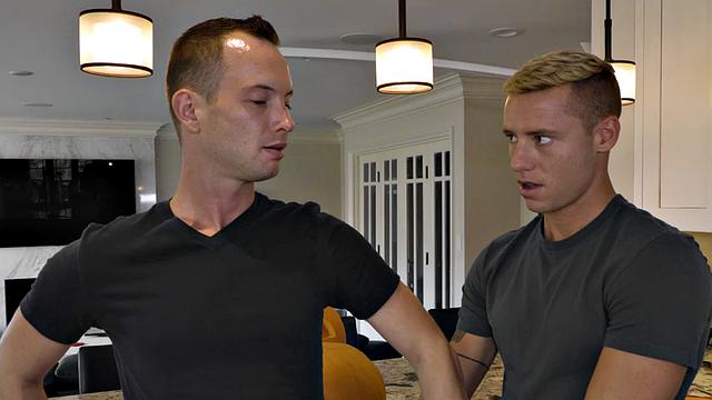 Dick-tugging jock barebacks stepbrother until shooting cum
